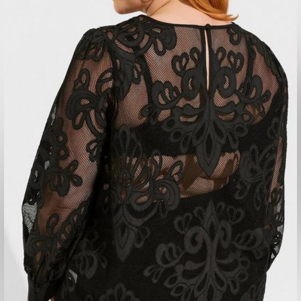 NWT-Torrid Mesh with embroidery long sleeve blouse. Size 2X Deep black color - Picture 3 of 10